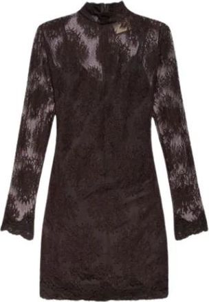 Aniye By Mini kanten jurk met hoge hals - Dames - Korte kleedjes - Bruin - M - Leer - Kleedjes