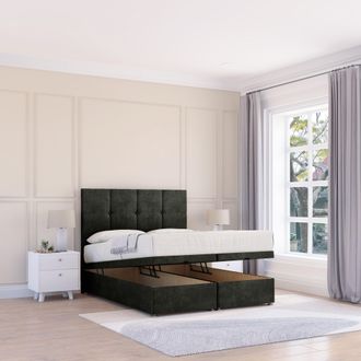 Sloomy Jasmine Dumfries Fabric Ottoman Bed End Opening With Sprung Memory Mattress & 26 Inch strut Headboard in Black | Size: Single