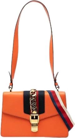 Gucci Pre-owned Shoulder Bags, female, Orange, Size: ONE SIZE Pre-owned Sylvie Shearling Leather Shoulder Bag