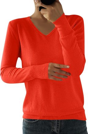 Generic Womens Jumpers Autumn Sweater Lightweight Fine Knit Pullover Soft Cotton Blend Long Sleeve V-Neck Knitwear Casual Basic Tunic Tops for Everyday Wear a