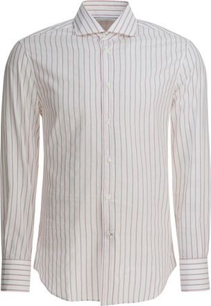Brunello Cucinelli Cotton Striped Shirt Shirts Bianco-Uomo