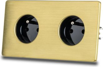 OEM Enchufe Doble El&eacute;ctrico De Acero Cepillado Negro Y Lat&oacute;n Pvd