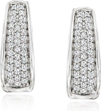 Ross-Simons Pave Diamond Hoop Earrings in Sterling Silver