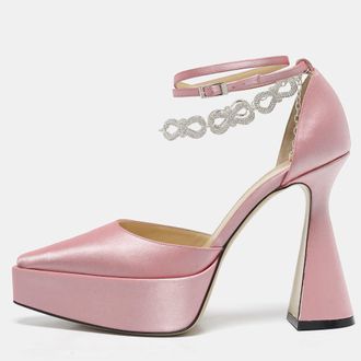Mach & Mach Light Pink Satin Bow Chain Platform Pumps