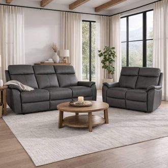 Aspire Home Accents Kingsmere 3 + 2 Power Recliner Sofa Set in Real Leather in Charcoal