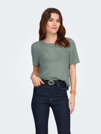 Only Kurzarmpullover ONLY ONLSUNNY S/S PULLOVER NOOS KNT, Damen, Gr. XL, laurel wreath, Strick, Obermaterial: 55% Polyacryl, 45% Nylon, unifarben, regular 