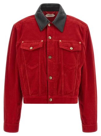 Versace Red Textured Shirt Collar Jacket