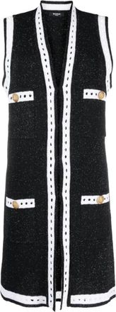 Balmain Lange Gebreide Vest met Kant - Dames - Vesten - Zwart - S - Wol - Truien & Vesten