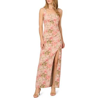 Adrianna Papell Floral Jacquard Metallic Matelasse Column Gown in Coral Multi at Nordstrom, Size 10