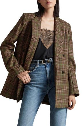 & Other Stories Plaid Oversize Wool Blazer in Brown Check Lilacgreen Stripes at Nordstrom, Size 2