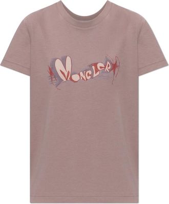 Moncler Tops, Dames, Roze, S, Katoen, Logo-opdruk T-shirt