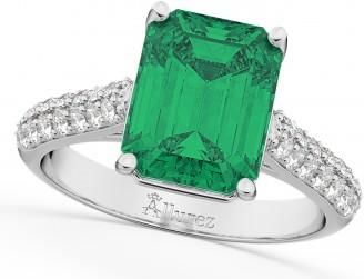 Allurez Emerald-Cut Emerald & Diamond Engagement Ring 14k White Gold (5.54ct)