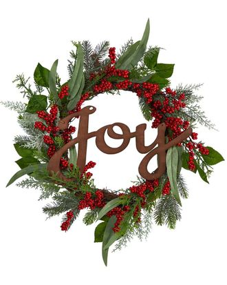 Nearly Natural 24In Joy And Berries Artificial Christmas Wreath