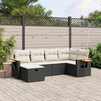 vidaXL Set De Sof&aacute;s De Jard&iacute;n 6 Piezas Y Cojines Rat&aacute;n Sint&eacute;tico Negro Vidaxl