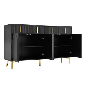 STILVORA Aparador Con 4 Puertas Y 4 Cajones, 2 Estantes Extra&iacute;bles, Estilo Moderno, En Mdf, 140&times;38&times;82 Cm, Negro