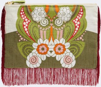 La DoubleJ Fringed printed cotton canvas pouch