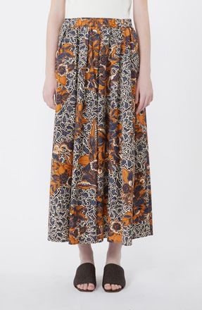 Max Mara Uomo Paisley Floral Cotton Skirt in Navy at Nordstrom, Size 6