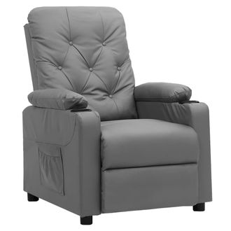 vidaXL Sill&oacute;n Reclinable De Cuero Sint&eacute;tico Gris Vidaxl