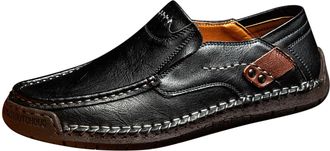 Generic Couple Style Handmade Mens Outdoor Casual Shoes One Foot Flat Shoes Spring Low Top Plus Large SizeLeFu Cowhide (Black, 7.5)-3