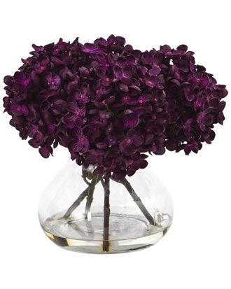 Nearly Natural Hydrangea Silk Flower Arrangement with Glass Vase