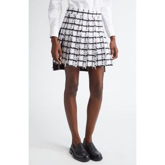 Thom Browne Drop Back Pleated Tweed Miniskirt in White at Nordstrom, Size 10 Us
