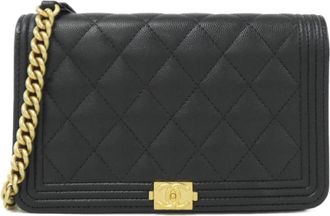 Chanel Black Grained Calfskin Chain/Shoulder Wallet (Pre-Owned)