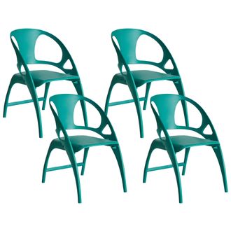 Beliani Conjunto De 4 Sillas De Comedor Exterior Modernas Plegables Ligeras De Pl&aacute;stico Verde Azulado Nemi