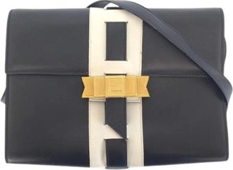 Celine Pre-owned Vintage Leather Logo Ribbon Shoulder Bag - Dames - Vintage Schoudertas - Blauw - ONE Size - Leer - Vintage