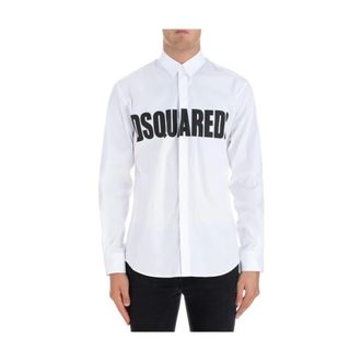 Dsquared2 Casual Shirts, male, White, Size: M Logo Print Shirt