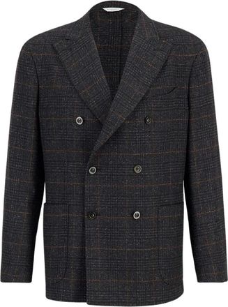 Boglioli Double-Breasted Wool-Silk Blazer - Heren - Blazers - Grijs - 3XL - Wol - Jassen