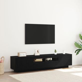 Berkfield Home TV Cabinet with LED Lights in Black Oak - 180x35x40 cm, Made of Engineered Wood | Size: 180 x 35 x 40 cm