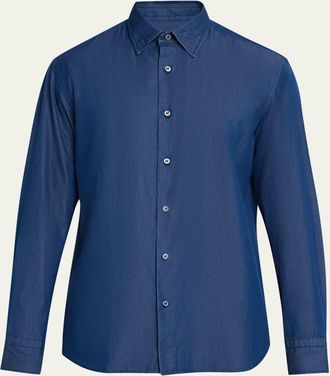 Brioni Mens Cotton Denim Casual Button-Down Shirt