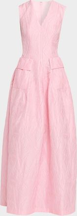 Talbot Runhof Sleeveless Textured Jacquard Pockets Gown
