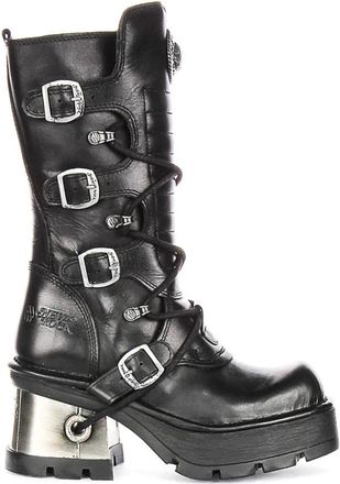 New Rock Lace-up Boots, female, Black, 5 UK, Animal Print Buckle Logo Boots Women