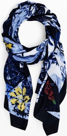 Desigual Floral Denim Foulard Scarf In Blue Multi