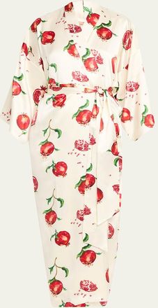 Olivia Von Halle Queenie Allegra Pomegranate-Print Silk Satin Robe