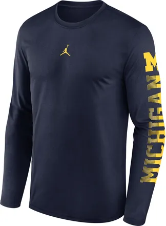 Nike Jordan Mens Michigan Primetime Legend Jordan Brand Dri-FIT College Long-Sleeve T-Shirt in Blue | NJGT41SMWN-EKV