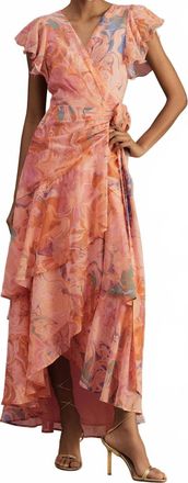 Hutch Cezza Flutter Sleeve Ruffled Wrap Maxi Dress In Pink