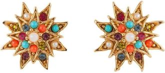 Susan Caplan Vintage x Dorlan 1980s crystal-embellished earrings - women - 22kt Gold Plated Brass/Turquoise/Swarovski Crystal/Pearl - One Size