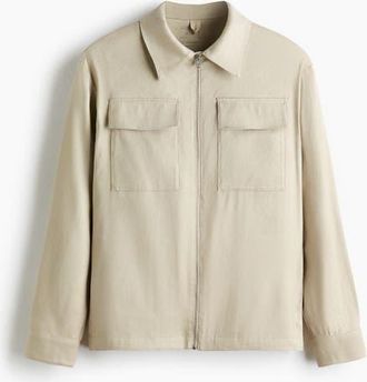 H&M Regular Fit Linen-blend Overshirt in Light Beige at Nordstrom, Size X-Large