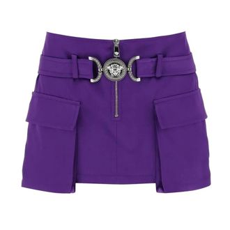 Versace Rokken, Dames, Paars, S, Satijn, Paarse Satijnen Rok met Cargo Zakken