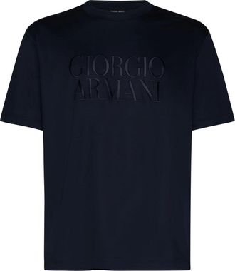 Giorgio Armani Blauwe Jersey Logo T-shirts Polos - Heren - T-shirts - Blauw - 2XL - Katoen - Tops