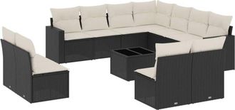 vidaXL Set De Sof&aacute;s De Jard&iacute;n 12 Piezas Cojines Rat&aacute;n Sint&eacute;tico Negro Vidaxl