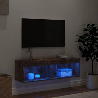 Berkfield Home TV Cabinet with LED Lights Smoked Oak 100x30x30 cm in Brown | Size: 100 x 30 x 30 cm