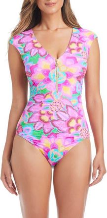 Bleu Rod Beattie Cap Sleeve One-Piece Swimsuit in Pink Multi at Nordstrom, Size 10