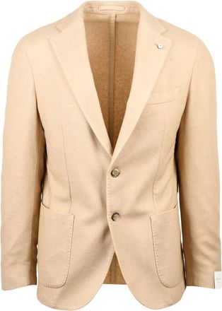 L.B.M. 1911 Rounded Beige Blazer with Notch Lapels and Dynamic Fit