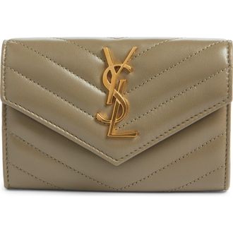 Saint Laurent Small Matelass&eacute; Leather Envelope Wallet in Strong Moss at Nordstrom