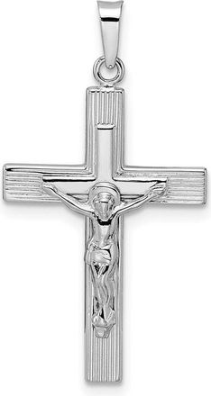 Diamond2Deal 14k White Gold Polished Solid Striped Crucifix Pendant
