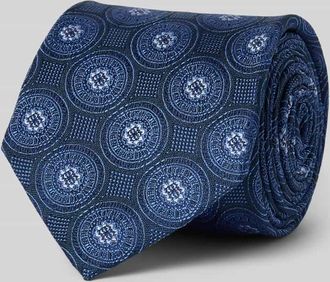 Monti Seidenkrawatte mit Overall-Print (7 cm) in Marine, Größe 1