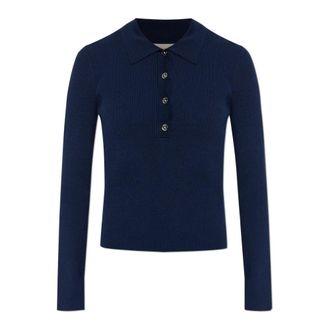 Michael Kors V-neck Knitwear, female, Blue, Size: XS Long-sleeved Polo
